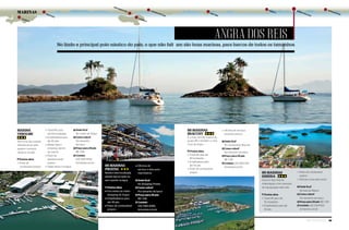 68 Náutica SudeSte Náutica SudeSte 69
BR MARINAS
PIRATAS
Bonita e bem localizada,
atende barcos tanto no
seco quanto na água
Pontos altos
l Fica anexa ao maior
shopping de Angra
l Empilhadeiras para
até 48 pés
l Posto de combustível
próprio
l Oficinas de
serviço e área para
marinheiros
? Onde fica?
No Shopping Piratas
$ Como cobra?
Por tamanho de barco
$ Preço para 29 pés
R$ 1 330
Contato
(24) 3365-4089;
brmarinas.com.br
BR MARINAS
BRACUHY
É a mais recente marina do
grupo BR e também a mais
nova de Angra
Pontos altos
l Travel lift para até
80 toneladas
l Empilhadeira para
até 42 pés
l Posto de combustível
próprio
l Oficinas de serviços,
incluindo pintura
? Onde fica?
No condomínio Bracuhy
$ Como cobra?
Por tamanho de barco
$ Preço para 29 pés
R$ 1 330
Contato (24) 3363-2114;
brmarinas.com.br
BR MARINAS
RIBEIRA
Está em fase final de
implantação e tem previsão
de inauguração este mês
Pontos altos
l Travel lift para até
50 toneladas
l Empilhadeira para até
42 pés
l Posto de combustível
próprio
l Oficinas e boa área social
? Onde fica?
Na baía da Ribeira
$ Como cobra?
Por tamanho de barco
$ Preço para 29 pés R$ 1 330
Contato (24) 3421-1924;
brmarinas.com.br
? Onde fica?
No centro de Angra
$ Como cobra?
Por tamanho
de barco
$ Preço para 29 pés
R$ 1 550
Contato
(24) 7835-4254;
brmarinas.com.br
l Travel lifts para
até 100 toneladas
l Empilhadeiras para
até 40 pés
l Muitas lojas e
empresas dentro
da marina
l Posto de
abastecimento
próprio
l Vagas secas e na água
MARINA
VEROLME
Tem uma das maiores
infraestruturas para
guarda e serviços
náuticos do país
Pontos altos
l Posto de
combustível próprio
No lindo e principal polo náutico do país, o que não falt am são boas marinas, para barcos de todos os tamanhos
anGra dos reis
sãO sebastiãO Caraguatatuba
ubatuba
Paraty
mangaratiba
angra dOs reis
bertiOga
guarujá
ilhabela
marinas
 