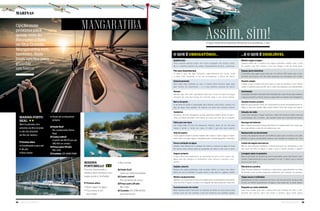 74 Náutica SudeSte Náutica SudeSte 75
Assim, sim!O que toda boa marina deveria (ou poderia...) ter
O que é ObrigatóriO...
Quebra-mar
Toda marina precisa estar em local protegido de ondas, maro-
las e o máximo possível de ventos. Especialmente se ficar a beira-mar.
Píer para desembarque
O ideal é que ele seja flutuante, especialmente em locais onde
a maré varia bastante, a fim de acompanhar a altura do barco.
estacionamento
Para cada vaga molhada ou seca, a marina deve reservar lugar para
pelo menos um automóvel — e o mais próximo possível do barco.
rampa
Marinas que não usam guindastes para pôr e tirar os barcos na água
precisam ter uma boa rampa, de concreto, larga e com pouco declive.
barco de apoio
E ele deve ter porte e capacidade para rebocar outro barco, mesmo em
dias de água mais agitada. Ter apenas um bote nem sempre resolve.
Vestiários
Chuveiros são tão obrigatórios quanto banheiros. Melhor ainda se eles ti-
verem armários fechados, para deixar as coisas que não irão no passeio.
Pátio para serviços
Faz muita falta na hora de pequenos reparos, além de ser útil para
raspar e pintar o fundo do casco. O ideal é que ele seja coberto.
sala de espera
Como quase sempre é preciso esperar até o barco ir para a água, é impor-
tante haver um lugar seguro e agradável para a família aguardar a manobra.
Pouca variação na água
Quanto mais intensa for a variação de maré ou volume de água no local
da marina, mais críticas serão as operações de entrar e sair com o barco.
seguro próprio
E que cubra, principalmente, as manobras de pôr e tirar o barco da
água, que são sempre os momentos mais críticos e sujeitos a aci-
dentes.
galpão coberto
Apesar das capas protetoras, nada protege melhor um barco das intem-
péries do que um telhado. E quanto maior e mais alto for o galpão, melhor.
muitos equipamentos
Marinas com muitos barcos e poucos tratores para movimentá-los é sinal de de-
mora na certa. A espera na saída e na chegada não deve passar de meia hora.
Funcionamento do motor
Boas marinas fazem funcionar os motores de todos os seus barcos pelo
menos uma vez por semana, a fim de mantê-los em perfeito estado.
...e O que é desejável
muitas vagas na água
Quanto maior for o número de vagas molhadas, melhor será a vida
do usuário, que não correrá o risco de chegar e não ter onde parar.
espaço para manobrar
O tamanho das vagas secas deve ser, no mínimo, 50% maior que o com-
primento dos barcos, a fim de evitar esbarrões nas manobras com o trator.
horário amplo
O ideal é que a marina funcione todos os dias da semana e com horário
amplo o bastante para permitir sair e voltar dos passeios com atendimento.
guindastes
Guindastes (também chamados de travel lifts) são o que há de mais moderno
e seguro para tirar e colocar barcos na água. Para os maiores, são obrigatórios.
abastecimento próprio
Marinas que possuem posto de combustível ou ponto de abastecimento fa-
cilitam a vida dos clientes. Mas ambos devem ficar bem longe dos barcos.
estação de rádio
Como nem sempre o celular funciona, o rádio VHF ainda é melhor meio de
comunicação com a marina, que também deve dar a previsão do tempo.
recarga de baterias
Mas o ideal é que esta recarga seja feita com equipamentos de carga rápi-
da e que atenda a mais de uma bateria por vez.
restaurante ou lanchonete
Ou ter uma pequena loja de conveniência, para suprir os barcos com gelo,
bebidas e outras necessidades básicas, que sempre se esquece em casa
Coleta de esgoto dos barcos
Barcos que possuem banheiro a bordo precisam ser esvaziados e isso
não deve ser feito na água. O ideal é que a marina recolha o esgoto.
lavagem após os passeios
Barcos precisam ser lavados ao serem guardados, para não ficarem man-
chados. Especialmente os que navegam no mar. O ideal é que a marina
faça isso por você.
mecânicos a postos
Boas marinas oferecem mecânicos e eletricistas, especialmente nos finais
de semana, para resolver pequenos problemas que impeçam os passeios.
Vagas secas e molhadas
Dependendo do tipo e tamanho do barco, não dá para tirá-lo da água. Nes-
te caso, só mesmo guardando-o na água, o que exige píer ou poita segura.
respeito ao meio ambiente
Uma boa marina deve dar o devido fim aos resíduos de óleo e com-
bustível dos barcos, para não poluir a própria água onde opera.
MARINA
PORTOBELLO
Fica em local bonito e
oferece bons serviços, com
vagas secas e molhadas
Pontos altos
l Boas vagas na água
l Fica anexa a um
bom hotel
l Boa rampa
? Onde fica?
Junto ao hotel Portobello
$ Como cobra?
Por tamanho de barco
$ Preço para 29 pés
R$ 2 160
Contato (21) 2789-8000;
portotel.com.br
MARINA PORTO
REAL
Bem localizada, fica
próxima da Ilha Grande
e não tão distante
do Rio de Janeiro
Pontos altos
l Empilhadeira para até
l 36 pés
l Boa rampa
l Posto de combustível
próprio
? Onde fica?
No condomínio Porto
Real
$ Como cobra?
A partir de R$ 50 por pé
(R$ 100 no verão)
$ Preço para 29 pés
R$ 1 470
Contato: (21) 2685-7080
ManGaratiBa
sãO sebastiãO Caraguatatuba
ubatuba
Paraty
mangaratiba
guarujá ilhabela
angra dOs reis
bertiOga
marinas
Opção mais
próxima para
quem vem do
Rio rumo à Baía
de Ilha Grande,
Mangaratiba tem,
também, duas
boas opções para
guardar
um barco
 