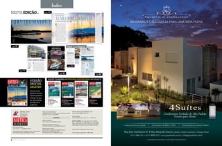 Índice
Acesse www.
nautica.com.br/
nauticasudeste
e baixe, de gra-
ça, esta edição
de NÁUTICA
SUdeSTe
DIRETOR DE REDAÇÃO
Jorge de Souza jorge@nautica.com.br
COlAbORARAm nESTA EDIÇÃO: Haroldo J. Rodrigues (arte),
Aldo macedo (imagens), maitê Ribeiro (revisão)
PRESIDEnTE E EDITOR
Ernani Paciornik
VICE-PRESIDEnTE
Denise Godoy
REDAÇÃO E ADmInISTRAÇÃO
Av. brigadeiro Faria lima, 3 064, 10o
andar, CEP 01451-000,
São Paulo, SP. Tel. 11/2186-1000
publicidade
DIRETOR COmERCIAl
Afonso Palomares afonso@nautica.com.br
DIRETORA DE mERCADO náuTICO
mariangela bontempo mariangela@nautica.com.br
ExECuTIVOS DE COnTAS
Eduardo Santoro eduardo.santoro@nautica.com.br
Eduardo Saad esaad@nautica.com.br
Raquel barhum Hailer raquel@nautica.com.br
Guilherme Rabelo guilherme@nautica.com.br
leide Ortega leide@nautica.com.br
PARA AnunCIAR
publicidade@gr1editora.com.br Tel. 11/2186-1022
NÁuTica SudeSTe é uma publicação da G.R. um Editora
ltda. — ISSn 1413-1412. Agosto 2014. Jorn. resp: Denise
Godoy (mTb 14037). Os artigos assinados não representam
necessariamente a opinião da revista. Direitos reservados.
FOTOS DE CAPA Shuttlerstock e mozart latorre
CTP, Impressão e Acabamento — IbEP Gráfica
NESTA EDIÇÃO...
BAIXE TAMBÉM AS EDIÇÕES ANTERIORES DE gRAÇA
Edição 3
os agitos da Praia
dodEntista
E + Outras praias e ilhas
de Angra dos Reis
Edição 4
nas águas dE
Paraty
E + Represa
de Nazaré Paulista
A PrAiA dos B rcos
Em AngrA, ninguEm
rEsistE A tEntAcAo
dA PrAiA do dEntistA
SÃO PAULO RIO DE JANEIRO MINAS GERAIS ESPÍRITO SANTO
EDIÇÃO Nº 3 | FEVEREIRO 2014 | R$ 12,00
300CLASSIFICADOS
PARA VOCÊ COMPRAR
UM BARCO USADO
E MAIS...
As outras praias
ainda mais
bonitas de
ANGRA DOS REIS
COMO COMBATER
O ENJÔO
Tudo o que você pode
fazer para (tentar)
não enjoar no mar
VELA PARA
CRIANÇAS
As escolas do Rio
e de São Paulo que
ensinam a velejar
são paulo rio de janeiro minas gerais espírito santo
edição nº 4 | abril 2014 | r$ 12,00
RIO BOAT SHOW
18 bons motivos
para você ir
ao salão
DO ASFALTO
PARA A ÁGUA
Os passeios turísticos
em ônibus-anfíbios são
a nova onda no Rio
NÃO FAÇA
ONDA!
Você sabe o que
uma simples marola
é capaz de fazer?
Nas Águas de
Paraty
A represa que é uma surpresa
NAZARÉ PAULISTA
SÃO PAULO RIO DE JANEIRO MINAS GERAIS ESPÍRITO SANTO
EDIÇÃO Nº 5 | JUNHO 2014 | R$ 12,00
A Alcatraz de Ubatuba
ILHA ANCHIETA
As 12 Melhores
CoisAs deCoisAs de
ilhAbelAOu uma dúzia de motivos que
tornam a ilha mais bonita de São
Paulo ainda mais gostosa
PRA QUE ISSO?
As tralhas inúteis
mais comuns a bordo
dos barcos e como
elas atrapalham
XI, NÃO PEGA...
Tudo o que você
precisa saber sobre
baterias, para não
ficar a ver navios...
PRANCHA
DE PESCA
Um stand up paddle
para quem gostar de
remar e pescar
são paulo rio de janeiro minas gerais espírito santo
250classificados
para você comprar
um barco usado
edição nº 2 | dezembro 2013 | r$ 12,00
NOVOS BARCOS
Os lançamentos
do São Paulo
Boat Show
AVARÉ
A represa de
que todo mundo
gosta
SOL DE VERÃO
O que fazer
para se
proteger bem
Ilhas e PraIas
de São SebastiãoO endereço certo do verão
PESCA DE PRAIA
11 dicas para
se dar bem com
os peixes areia
A represa de
Edição 5
o MELHor dE
iLHaBELa
E + Ilha Anchieta
Edição 2
iLHas E Praias
dE são sEBastião
E + Represa
de Avaré
SÃO PAULO RIO DE JANEIRO MINAS GERAIS ESPÍRITO SANTO
EDIÇÃO Nº 6 | AGOSTO-SETEMBRO 2014 | R$ 12,00
SEM FAZER
ONDA
Como enfrentar
com segurança as
ondas e marolas
GRÁTIS
CONVITE
Cadastre e visite!
LAGO JAGUARA
As mais lindas águas do
interior paulista
Marinas
as Melhores
arinas
do litoral
Os lugares mais indicados para guardar um barco entre Rio de Janeiro e São Paulo
VERSÃO
DIgITAL
gRÁTIS!
LINDA
PAISAGEM
Amanhecer no
lago Jaguara,
que banha
Rifaina, na divisa
com Minas
Gerais: apesar
de bem longe
do mar, sempre
há um barco na
paisagem
O LAGO ENCANTADO
TEXTO E FOTOS JORGE DE SOUZA
Com uma água tão clara que é difícil de acreditar, o Lago Jaguara, que banha a pequena cidade de Rifaina, é uma das maiores surpresas do interior paulista
42 NÁUTICA SUDESTE NÁUTICA SUDESTE 43NÁUTICA SUDESTE 43
Percorremos o litoral
entre Guarujá e Mangaratiba
para conferir e eleger
E
scolher um bom lugar para guardar um
barco no litoral entre São Paulo e Rio
de Janeiro não é tarefa fácil. A oferta
é tão grande que torna a escolha uma
operação exaustiva e delicada. Há mais de 100
opções, apenas entre o Guarujá e Mangaratiba.
Mas a grande maioria não são propriamente
marinas (ou seja, não possuem instalações tam-
bém dentro d´água) e sim garagens de barcos,
embora muitas de ótima qualidade. Para quem,
no entanto, tem um barco de pequeno ou mé-
dio porte (especialmente se for uma lancha, que
invariavelmente ficará guardada fora d’água) isso
não faz a menor diferença, porque as boas gara-
gens náuticas costumam oferecer os mesmos ser-
viços de uma marina de fato. Só o que costuma
mudar são os espaços e as áreas sociais (restau-
rante, loja de conveniência, piscina, etc.), quase
sempre mais fartas nas marinas maiores.
Além de marinas e garagens náuticas, existem
também os iates clubes, que, no entanto, justa-
mente por serem “clubes”, têm outra função além
de apenas guardar os barcos dos seus associados
— que, inclusive, precisam comprar um título
para fazer parte. Por isso, não foram analisados no
levantamento que você verá nas páginas seguintes
e que teve por objetivo ajudá-lo a escolher...
ENTRE SÃO PAULO E RIO
Sobre estrelas
e preços
das marinas
As marinas e garagens náu-
ticas aqui avaliadas recebe-
ram cotações de uma a três estre-
las, de acordo com as instalações
e recursos que oferecem. No en-
tanto, como os donos de barcos
costumam optar por apenas uma
região, esta graduação foi feita por
cidade. Com isso, marinas com três
estrelas de uma cidade podem não
estar exatamente no mesmo nível
das melhores de outras regiões,
Também os preços sofrem varia-
ções, em função do que eles co-
brem (manutenção do barco ou
não, limite de descidas à água por
mês, etc). Quase sempre, eles são
determinados pelo tamanho do
barco (algo entre R$ 30 e R$ 100
por pé de comprimento do casco,
dependendo do local), embora al-
gumas marinas prefiram cobrar
de acordo com a cara — e o bol-
so — do dono do barco (descon-
fie das que não possuam tabelas
fixas). Mesmo assim, o preço tabe-
lado por pé pode variar, de acor-
do com o tamanho do barco. Ou
seja, cada faixa de tamanho pode
ter um valor-padrão diferente por
pé. Nestes casos, está indicado nos
textos como cobrança “por tama-
nho de barco”.
Por fim, para facilitar as compara-
ções de custo entre marinas, exem-
plificamos com o preço para uma
hipotética lancha de 29 pés, em
vaga seca e mensal (as exceções
estão indicadas), considerando, no
entanto, que algumas marinas ofe-
recem mais serviços do que outras
— como seguro, lavagem do barco,
acionamento semanal dos moto-
res e demais serviços de marinha-
ria, que nem todas oferecem. Por-
tanto, as variáveis embutidas nos
preços são grandes. Consulte antes.
AS MELHORES MARINAS
pág. 42
NÁUTICA SUDESTE 35
ALBERTODEABREUSODRÉ Vem aí, mais um
ANOTE AÍ
Onde? Transamérica Expo Center, São Paulo –– Quando? De 25 a 30 de setembro, das 13 às 22 h –– Quanto? Adultos R$ 58; maiores de 65 anos, R$ 29
De25a30desetembro,osprincipaisestaleirosdopaísestarão
apresentandoseusnovosbarcos(eoferecendobonsnegócios)em
maisumaediçãodomaiorsalãonáuticodopaís,emSãoPaulo.
Adiantamosaquialgumasnovidadesqueestarãolá
NÁUTICA SUDESTE 77
ALevefortnão
éapenasomaior
fabricantede
barcosemsériedo
país.É,também,
quasesinônimo
doqueelaproduz:
resistentescascos
de alumínio
L
evefort é um daqueles casos em que o nome da empresa virou
quase sinônimo do que ela produz. No caso, práticos e resisten-
tes barcos com casco de alumínio, que, desde que foram criados,
quase 50 anos atrás, viraram os preferidos do pescadores e de to-
dos que conhecem as virtudes deste material em relação aos demais. Mas a
Levefort é bem mais do que isso. É, também, o maior fabricante brasileiro
de pequenos barcos em série, em número de unidades produzidas, e dona
do modelo mais longevo e bem sucedido do mercado náutico brasileiro, a
lancha Marajó, que vem sendo produzida há mais de 30 anos, com o mes-
mo sucesso. Além disso, também atua no grande e promissor mercado de
embarcações de serviço, com a divisão Levefort Icoma, que produz gran-
des barcos de trabalho, também em alumínio, claro. “Muitos não sabem
que, além dos pequenos barcos para pesca, também produzimos workbo-
ats, e que a demanda por esse tipo de embarcação tem aumentado bastan-
te nos últimos anos”, diz o dono da empresa, o empresário Carlos Paggiaro,
que, em 1982, comprou a hoje cinquentenária LeveFort do seu fundador, o
sul-africano Jasper Bresler. Que, não por acaso, era um exigente pescador.POR TARCÍSIO ALVES
Fortecomoonome
ESPECIALISTA
EM ALUMÍNIO
Fábrica da
Levefort, em
Paulínia, no
interior de São
Paulo: alumínio é
com eles mesmo
DIVULGAÇÃO
pág. 77
pág. 35
pág. 84
pág. 18
A
motorização é a parte mais diretamente afetada pelo seu jeito de pi-
lotar uma lancha. Por isso, a primeira providência, antes mesmo de
sair com o barco, é deixar o motor funcionando por cerca de cinco
minutos, para fazer o óleo lubrificante aquecer até a temperatura correta
de funcionamento. Na volta, faça o mesmo: pare o barco e deixe o motor
funcionando por outros cinco minutos, em marcha lenta, antes de desligá-
lo. Assim, todo o sistema voltará à temperatura normal de uso, preservando
as propriedades lubrificantes do óleo.
Outro cuidado é com o regime de uso: evite altos e baixos frequentes
na aceleração ou longos trechos feitos em alta rotação, porque isso pode
causar desgaste prematuro de alguns componentes do motor, além de au-
mentar barbaramente o consumo. Mesmo nos motores mais modernos
isso deve ser evitado, porque, por conta do maior número de componentes
eletrônicos, eles são, também, mais sensíveis.
Mas poupar um motor não significa usar o barco o tempo todo em
baixa velocidade. Lanchas, por exemplo, foram feitas para planar. Quando
isso não acontece (ou seja, quando a velocidade fica abaixo do necessário
para o planeio), o casco se arrasta — literalmente — na água, forçando de-
mais o motor, apesar da baixa rotação. O correto é fazer o casco “descolar”
da água de maneira gradual, mas o mais rápido possível.
Para atingir o planeio com mais facilidade, alguns barcos — especial-
mente os menores — necessitam de flapes. Use-os. Eles permitem chegar às
velocidades de planeio e cruzeiro mais rapidamente. Já o trim só deve ser acio-
nado depois que o casco “desgrudar” da água. Do contrário, fará com que a
popa navegue muito enfiada, dificultando o planeio e gerando esforço — e,
consequentemente, desgaste — desnecessário no motor. Que, afinal, é mes-
mo o componente que mais sofre com o jeito com que se pilota um barco.
Você e seu barco
O PREÇO
DE PILOTAR
ERRADO
Se a forma como você pilota sua lancha for um
pouco mais “radical”, pode apostar que a sua conta
na oficina também será. Especialmente no motor
Não engate ou desengate o motor
de maneira ríspida, para frente e para
trás, se a lancha ainda estiver com
bom avanço, porque isso força as
engrenagens da rabeta e pode gerar
danos sérios ao sistema de propulsão.
Execute ações firmes (mas não com
força) nos engates, especialmente no
caso de motores de popa. Mas, se acionar os manetes com suavidade excessiva, as
engrenagens também poderão sofrer desgastes, por falta de precisão nos engates.
Aguarde alguns segundos até que o propulsor pare de girar em
um determinado sentido, para, só então, engatá-lo no sentido oposto. Do
contrário, você forçará as engrenagens do reversor.
Cuidado para não acionar o trim de apenas um motor, quando
operar um barco com dois. Isso sobrecarregará o outro motor e ainda fará o
barco navegar desequilibradamente.
Evite navegar com manetes em posições diferentes quando usar
dois motores ao mesmo tempo. Isso gerará esforços e desgastes diferentes
nos dois motores e complicará também as revisões de manutenção.
1
2
3
Pilotar em velocidade e rotação máxima por
muito tempo é bem prejudicial, porque todo
motor está preparado para funcionar em altas
rotações, mas não por períodos longos. Quando
exigido além do razoável, ele se danifica.
Arrancar rápido demais aumenta o esforço do
motor, porque, antes de colocar o casco em
regime de planeio, ele precisa vencer a resistência
da água. Que não é pouca.
Desacelerar bruscamente é ruim, porque
a redução abrupta da rotação desgasta
componentes do motor e provoca queda
repentina na pressão do óleo lubrificante.
Desacelerar de uma só vez, só em emergências.
FOTOSSHUTTERSTOCK
Os 3 vícios mais
frequentes e o
que eles causam
Nãoésóomotorquesofre
Uma pilotagem abusiva afeta não só o motor,
mas também o sistema de propulsão, que tem
engrenagens e eixos muito bem sincronizados. Por
isso, bruscas alternâncias de aceleração ou esforços
contínuos em regime máximo causam desgastes ao
conjunto. E não é só isso. Também a cabine e os porões
sofrem uma barbaridade quando o casco é submetido
a uma pilotagem mais “agressiva”, especialmente em
dias de mar picado. Nessas ocasiões, as conexões
elétricas e hidráulicas tornam-se vítimas frequentes
dos solavancos. Fios se soltam, parafusos afrouxam
e costumam surgir danos até em vasos sanitários.
No porão, o problema é ainda mais sério. Com as
pancadas no casco, braçadeiras e baterias tendem a
afrouxar, gerando vazamentos e panes elétricas.
USANDO (DIREITO) OS MANETES
84 NÁUTICA SUDESTE
Você e seu barco
Invernoétempodemaragitadoemaisondasnocaminhodosbarcos.Mas,dependendo
deondeelasvêm,cadacasoexigeumaabordagemdiferenteduranteapilotagem.Confira
3
2
1Feche tudo
Não duvide. Se o seu barco for
atingido por uma grande onda, a
água entrará por todas as aberturas
que houver — mesmo as mínimas,
como frestas nas tampas dos paióis,
nas vigias e gaiutas da cabine.
Feche tudo. E bem.
Só fique no mar se o barco
permitir
Se o seu barco não foi projetado
para navegar em águas abertas,
procure um refúgio assim que o
tempo começar a virar. Já barcos
de grande porte devem fazer
exatamente o contrário: ficar longe
da costa, porque o mau tempo
diminui a visibilidade e aumenta o
risco de acidentes nos obstáculos
da costa.
Mantenha o barco em movimento
Continuar navegando permite certo
controle do rumo e da situação. Já,
parado, seu barco ficará à mercê
das ondas. Mantenha o motor
ligado e siga avante, mas devagar,
evitando sempre que o casco
fique de través para as ondas. A
aceleração correta é aquela que
permite controlar o barco, sem que
o casco fique batendo ou sendo
levado pelas ondulações.
3conselhos,se
nãopuderevitar
COMOENCARARASONDAS
Ondas pela proa?
Avance na diagonal
Quando o mar engrossa, é mais seguro navegar com
vento e mar pela proa (e não pela popa), porque ela
é mais alta e projetada para isso mesmo: cortar as
ondas. No entanto, o melhor é abordá-las mais ou
menos na diagonal, de forma que o casco as receba
pelas bochechas, não passando, no entanto, de 45
graus em relação às ondulações. Deve-se, também,
diminuir a velocidade e baixar um pouco os flapes e o
trim do motor, desde que a proa não fique muito para
baixo, o que pode se tornar perigoso. A aceleração
deve ser constante, porém baixa, cuidando o tempo
todo para o barco não embicar. Se acelerar muito na
subida, ele poderá “saltar”, como se a onda fosse uma
rampa. A tática é subir e descer em baixa velocidade,
deixando que as ondas simplesmente “passem” pelo
barco.
Ondas pela popa?
Atenção redobrada
Quando o mar não estiver demasiadamente
grosso, a opção mais confortável é navegar com
as ondas vindo pela popa, o que deve ser feito
também em baixa velocidade, para não “subir” na
onda adiante. Erguer um pouco o trim do motor e
tirar os flapes totalmente da água tornam mais fácil
a navegação nesta situação. Mas, se o barco tiver
motor de centro ou for um veleiro, evite receber as
ondas diretamente pela popa, para não perder o
controle do leme. Neste caso, manobre para que as
ondas venham pelas alhetas. E, se o barco ameaçar
ficar sem governo, use o acelerador, para obter uma
resposta rápida do leme. Navegar com ondas pela
popa é bom, mas exige cuidados.
86 NÁUTICA SUDESTE
pág. 86
8 Náutica SudeSte
 