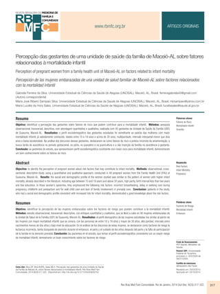 www.rbmfc.org.br 
ARTIGOS ORIGINAIS 
Percepção das gestantes de uma unidade de saúde da família de Maceió-AL sobre fatores...