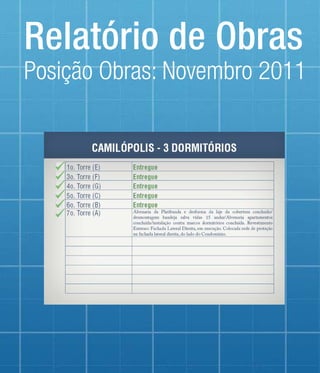 Relatório de Obras
Posição Obras: Novembro 2011
 