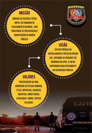 Para que o mal sucumba para sempre diante de nós ! | 23
REVISTA RONDESP SULCOMPANHIA INDEPENDENTE DE POLICIAMENTO TÁTICO SUL | REVISTA COMEMORATIVA 5 ANOS
 