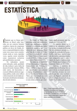 Para que o mal sucumba para sempre diante de nós ! | 45
REVISTA RONDESP SULCOMPANHIA INDEPENDENTE DE POLICIAMENTO TÁTICO SUL | REVISTA COMEMORATIVA 5 ANOS
Buerarema
Foi em 2014 que a Rondesp Sul se viu diante
de um cenário de guerra. De um lado, os proprietários
de fazenda, protegendo a posse de suas terras; do ou-
tro, os povos indígenas que exigiam do governo uma
demarcação de terra em áreas que abrangiam aquela ci-
dade e outras da região. Legitimada através da “Garan-
tia da Lei e da Ordem” (GLO), sancionada por Decreto
Presidencial, a atuação policial foi tensa e de extrema
GL¿FXOGDGH +RXYH FRQIURQWR VHQGR QHFHVViULR R XVR
proporcional da força, utilizando-se de instrumentos de
menor potencial ofensivo para conter a multidão enfure-
cida, que arremessava pedras e objetos diversos contra
a tropa. Essa Operação contou ainda com a participação
direta de tropas federais como o Exército e a Força Na-
cional de Segurança Pública.
Rebelião Presídio de Itabuna
8P HSLVyGLR TXH ¿FDUi PDUFDGR QD PHPyULD
da Segurança Pública da região foi a rebelião do Con-
junto Penal de Itabuna, ocorrida no ano de 2014. Com
dois mortos e dezessete feridos, esse levante causou
uma inquietação no cenário do sistema penitenciário
estadual, pois, por mais que um estabelecimento pri-
sional tenha um aspecto de isolamento, sempre há uma
preocupação em qualquer sinal de manifestação que
venha daquele local, pois ali é um ambiente bastante
polarizado, regado por disputas, onde os ânimos estão
H[DOWDGRV UHÀHWLQGR LQFOXVLYH QD iUHD H[WHUQD LVWR
é, nos bairros da cidade. Assim sendo, a CIPT-S, bem
como outras tropas da região, tiveram papel de desta-
que nesta ação, exercendo uma função fundamental na
retomada do controle, não só do conjunto penal, como
também restabelecendo a segurança nas ruas da cidade
de Itabuna, através do patrulhamento.
As Rondas não param
Ao longo desses cinco anos de história, a CIPT-S
já vem tomando a dianteira em diversas demandas da
segurança pública na região, com operações de grande
vulto, dentre outras atuações diretamente ligadas à pre-
venção da violência e da criminalidade.
Nesse viés, todas as 18 (dezoito) Unidades Ope-
racionais que compõem o orgânico do Comando de
Policiamento Regional Sul, foram apoiadas em algum
momento pela Rondesp. São 65 (sessenta e cinco) mu-
nicípios pertencentes à região, os quais, sem exceção,
conheceram nesses últimos 05 anos o trabalho da tropa
de Patrulhamento Tático do Sul da Bahia.
Tendo como enfoque de atuação os grandes
conglomerados urbanos, naturalmente são as maio-
res cidades da região que apresentam as maiores
demandas. Itabuna, Ilhéus, Valença, Eunápolis, Por-
to Seguro e Teixeira de Freitas, representam juntas
mais de 70% (setenta por cento) dos atendimentos
a ocorrências registrados pela CIPT-S. Assim, con-
siderando que o apoio operacional prestado pela
Rondesp é uma rotina, cidades intermediárias e de
pequeno porte, também despontam com ocorrências
de destaque, resultado das estatísticas comprovadas
na próxima sessão.
Tão complexos são os cenários de atuação,
UHÀH[R GH XPD VRFLHGDGH QR VHX PDLV SURIXQGR GL
namismo, que exigem de uma tropa policial, princi-
palmente, as que labutam na área do patrulhamento
tático, atuarem em diversas conjunturas. E dessa for-
ma, ora atuando isoladamente, ora em operação con-
junta com as Unidades de policiamento comunitário,
policiamento especializado, ou ainda, outros Órgãos,
vê-se comprovado que a sociedade do sul baiano teve
D VHJXUDQoD S~EOLFD DPSODPHQWH IRUWL¿FDGD FRP R
advento das RONDAS ESPECIAIS!
 