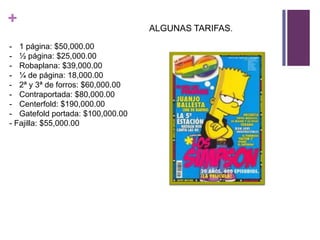 +                                  ALGUNAS TARIFAS.

- 1 página: $50,000.00  
- ½ página: $25,000.00  
- Robaplana: $39,000.00 
- ¼ de página: 18,000.00 
- 2ª y 3ª de forros: $60,000.00 
- Contraportada: $80,000.00 
- Centerfold: $190,000.00 
- Gatefold portada: $100,000.00 
- Fajilla: $55,000.00
 