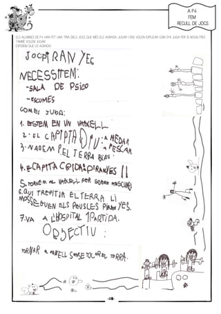 17
ELS ALUMNES DE P4 HAN FET UNA TRIA DELS JOCS QUE MÉS ELS AGRADA JUGAR I ENS VOLEN EXPLICAR COM S’HI JUGA PER SI NOSALTRES
TAMBÉ VOLEM JUGAR.
ESPEREM QUE US AGRADI!!
A P4A P4A P4A P4
FEMFEMFEMFEM
RECULL DE JOCSRECULL DE JOCSRECULL DE JOCSRECULL DE JOCS
-18-
 