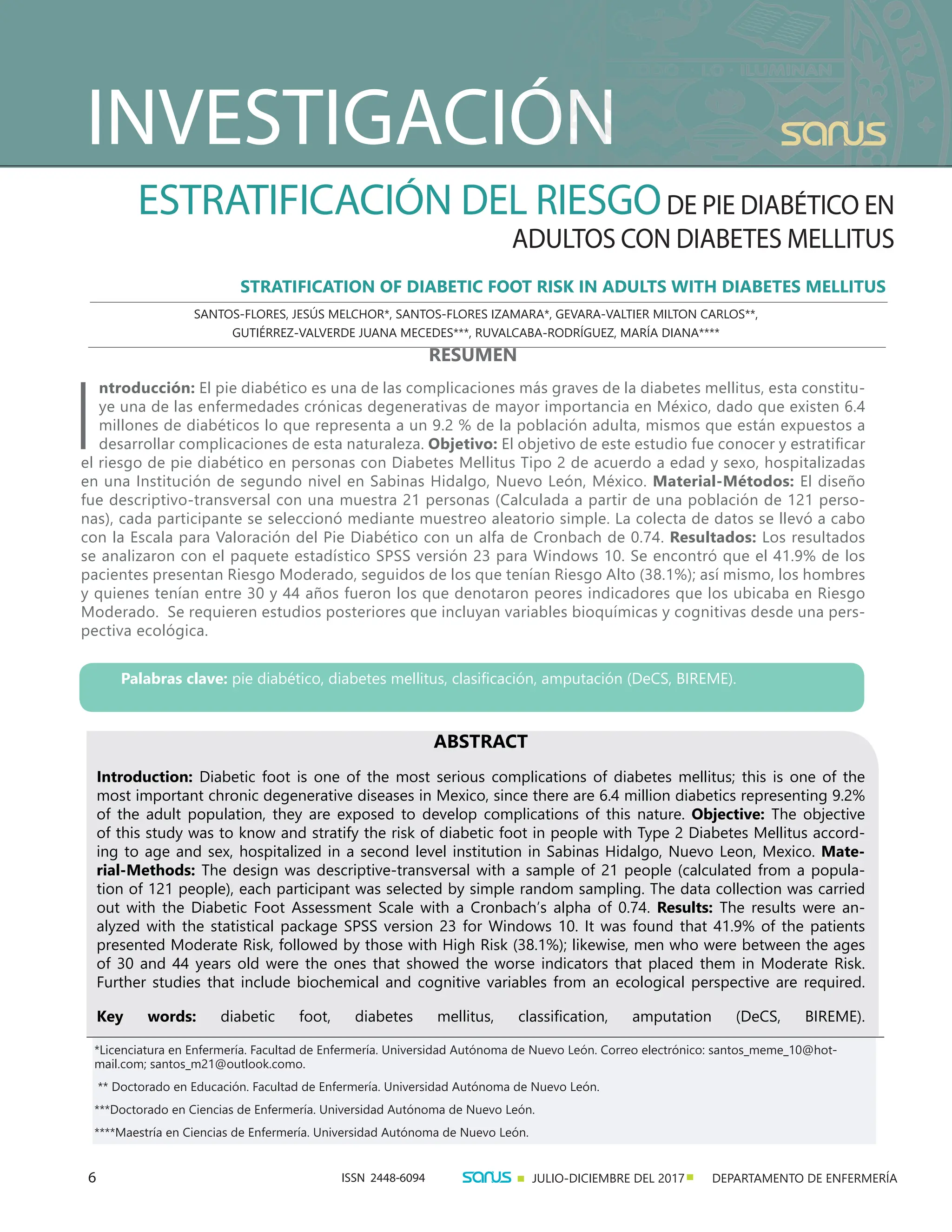 Decs Classification ESTRATIFICACIÓN DEL RIESGO DE PIE DIABÉTICO EN ADULTOS CON DIABETES ...