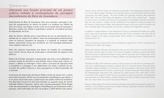 38Revista Scena | Edição 1
Deslumbrante da Baía da Guanabara. Esta nova situação, associada à reti-
rada dos equipamentos no interior do jardim e à mudança nos hábitos de
lazer do carioca, que elegeu a praia como sua principal área de recreação e
descanso, acabou por afastar a população e propiciar um gradual processo
de degradação do local.
Além de chamar atenção para a importância do uso na manutenção da vi-
talidade de um espaço livre público, estes três pesquisadores demonstraram
como os diversos momentos do passado e o presente se fundiram neste
espaço, imprimindo marcas que resultaram em uma paisagem-palimpsesto,
como salientou Santucci (3).
Estes são aspectos importantes que devem ser levados em consideração
para orientar futuras obras de restauração e revitalização de espaços livres
públicos.
Rubens de Andrade, paisagista e pesquisador que atuou como debatedor na
primeira sessão do seminário e que também assina artigo neste volume, in-
staurou o debate ao interrogar o leitor sobre o processo de interação entre
a sociedade e a paisagem e seu rebatimento nas ações e políticas de res-
tauração dos jardins históricos e sítios paisagísticos no Brasil praticadas até
o presente.
O processo de restauração do Passeio Público do Rio de Janeiro tem o mérito
de iniciativa pioneira, devido aos procedimentos metodológicos que adotou, e
é um passo importante para a preservação dos jardins históricos brasileiros.
Sua descrição encontra-se bem documentada na segunda seção da revista,
intitulada Práticas Projetuais, aberta pela arquiteta-paisagista Flávia Braga,
onde são apresentadas as abordagens metodológicas que embasaram todo o
processo, entre 2001 (data do início do projeto) a 2004 (término das obras).
Santucci shows, with the support of interesting iconographic and archaeological research mate-
rial, as the radical changes throughout the twentieth century in environmental hardware which
incorporates the Public Garden - the three landfills that gradually distanced Bay waterfront
(1903, 1920 -1922 and 1952-1960) and takedowns of the hills which enabled them - changed
its main function of a public park facing the countryside of contemplation beautiful Guanabara
Bay. This new situation, coupled with the withdrawal of the equipment inside the garden and
the change in the Rio leisure habits, which elected the beach as the main area of recreation and
rest, eventually depart the population and provide a gradual local degradation process .
In addition to calling attention to the importance of using in maintaining the vitality of a public
space, these three researchers demonstrated how the various moments of the past and the
present merged in this space, printing brands which resulted in a landscape-palimpsest, as
pointed Santucci (3).
These are important aspects that must be considered to guide future works of restoration and
revitalization of public open spaces.
Rubens de Andrade, landscape and researcher who served as discussant in the first session of
the seminar and also signs an article in this volume, brought the debate to question the reader
about the process of interaction between society and the landscape and its repercussion in the
actions and policies of restoration of historic gardens and landscaped sites in Brazil practiced
to the present.
The Public Garden of the restoration process of Rio de Janeiro has the merit of pioneering initi-
ative, due to methodological procedures adopted, and is an important step for the preservation
of Brazilian historical gardens. His description is well documented in the second section of the
magazine entitled projective Practices, opened by the architect-landscaper Flavia Braga, where
the methodological approaches that supported the whole process from 2001 (date of com-
mencement of the project) to 2004 (end are presented of works), by the team of professionals
and researchers Port Nelson Ribeiro, Jackeline Macedo, Vera Dias de Oliveira and Jeanne Trinity.
Here, too, were raised some points that prompt reflection.
Early on, Nelson Ribeiro Port informs that the orientation that guided the restoration project, de-
fined by a cross-disciplinary group that included architects, landscape architects and historians
members of the Foundation’s teams
Alteraram sua função principal de um parque
público voltado à contemplação da paisagem
deslumbrante da Baía da Guanabara
 