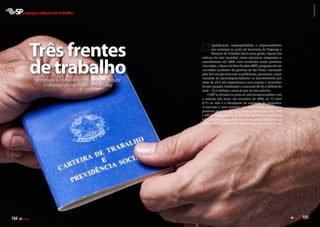 renato stockler
 SPemprego e relações do trabalho




                   Três frentes
                                                                       Qualificação, empregabilidade e empreendedoris­
                                                                       mo norteiam as ações da Secretaria do Emprego e
                                                                       Relações do Trabalho (Sert) nesta gestão. Apesar dos
                                                                reflexos da crise mundial, várias iniciativas integradas se



                   de trabalho
                                                                consolidaram em 2009, com resultados muito positivos.
                                                                Uma delas, o Banco do Povo Paulista (BPP), programa de mi­
                                                                crocrédito produtivo do governo de São Paulo, executado
                                                                pela Sert em parceria com as prefeituras, promoveu a opor­
                                                                tunidade de microempreendedores se desenvolverem por
                   Secretaria consolida ações para reconduzir   meio de 25,5 mil empréstimos entre janeiro e dezembro
                       o cidadão ao mercado de trabalho         do ano passado, totalizando a concessão de 92,2 milhões de
                                                                reais – 15,2 milhões a mais do que no ano anterior.
                                                                    O BPP se fortaleceu junto ao microempreendedor com
                                                                a redução dos juros, em setembro de 2009, de 1% para
                                                                0,7% ao mês e a divulgação da expansão do programa.
                                                                A intenção é estar presente em todos os 645 municípios
                                                                paulistas até o fim de 2010. Desde a sua criação, em 1998,
                                                                o BPP já realizou mais de 200 mil operações e emprestou
                                                                622 milhões de reais. Somente nesta gestão, de janeiro de
                                                                2007 a dezembro de 2009, foram emprestados 242,7 mi­




104   SPnotícias                                                                                                              SPnotícias   105
 
