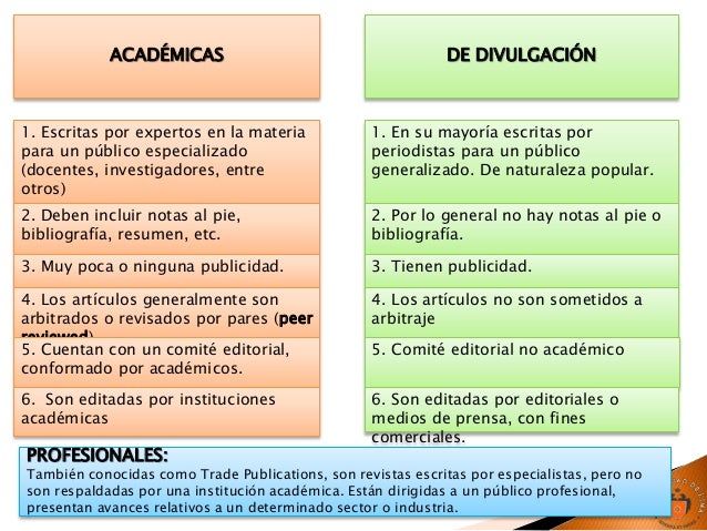 Revistas académicas vs. Revistas de divulgación