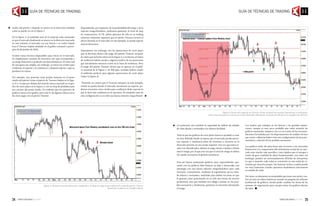 medio del patrón y después se mueve en la dirección señalada
como se puede ver en la Figura 3.
En la Figura 3, el resultado neto de la señal de velas semanales
es que el mercado finalmente se mueve en la dirección marcada;
en este instante el mercado cae con fuerza o se vuelve bajista
tras el Tweezer bajista señalado en el gráfico semanal a princi-
pios de diciembre de 2010.
Existen varias técnicas disponibles para entrar en el mercado.
Es simplemente cuestión de encontrar uno que corresponda a
su riesgo financiero y probarlo con datos históricos. El valor real
de una gama tan amplia, sin embargo, es mirar los niveles para
confirmar el soporte y la resistencia y después esperar a que se
produzca la rotura.
Por ejemplo, una posición corta podría iniciarse en el punto
medio del patrón (véase el patrón de Tweezer bajista en la Figu-
ra 2) o 15 pips por debajo del nivel de rotura marcado en el grá-
fico de corto plazo en la Figura 3, con un stop de pérdidas justo
por encima del punto medio. Es evidente que los patrones de
gráficos nunca son iguales, pero esto le da algunas ideas acerca
de cómo jugar con el patrón Tweezer.
Dependiendo, por supuesto, de la profundidad del rango y de la
relación riesgo/beneficio, podremos gestionar el nivel de stop
en consecuencia. Si Vd. utiliza patrones de vela en su trading
entonces realmente esperaría que el patrón Tweezer tuviera el
efecto deseado en el mercado; en este ejemplo, se puede esperar
nuevos descensos.
Interesantes, sin embargo, son las operaciones de corto plazo
que se detectan dentro del rango del patrón Tweezer semanal.
Es cierto que la fuerte rotura en la Figura 3, y el retorno a la línea
de tendencia habría sacado a algunos traders de sus posiciones
que inicialmente entraron cortos en la línea de tendencia. Pero
el rango del patrón Tweezer alcista que se aprecia en el gráfi-
co semanal de la Figura 1, de 300 pips, también habría creado
el ambiente perfecto para algunas operaciones de corto plazo
(véase la Figura 4).
Teniendo en cuenta que el Tweezer semanal, en este ejemplo,
tendrá un punto donde el mercado encontrará un soporte, po-
demos encontrar otros niveles para confirmar dicho soporte lo
que le dará más confianza en la operativa. El resultado neto de
esta configuración no es sólo una buena relación riesgo/benefi-
Figura 3. Muestra la acción del precio, rompiendo a la baja el rango lo que confirma la señal del patrón Tweezer
inicial que se detectó en el gráfico diario.
cio potencial, sino también la capacidad de utilizar las señales
de velas diarias y semanales con relativa facilidad.
Todo lo que los gráficos de corto plazo hacen es ayudarle a crear
un área definida donde se espera que el mercado pueda encon-
trar soporte o resistencia antes de continuar a moverse en la
dirección prevista en una escala superior. Una vez que estos ni-
veles son identificados, definen el sesgo alcista o bajista y dónde
está el riesgo, por lo que una vez que el nivel de riesgo se define
Vd. puede incorporar la gestión monetaria.
Para ser bueno analizando gráficos, pero especialmente ope-
rando con los gráficos debe forjarse un plan y desarrollar una
estrategia con una buena relación riesgo/beneficio para cada
inversión. Literalmente, mediante el seguimiento de las seña-
les diarias y semanales, usándolas para definir las áreas en que
le gustaría estar posicionado no es sólo una forma de invertir
profesional, sino que también nos obliga a pensar en los posi-
bles escenarios y, finalmente, gestionar su inversión afrontando
el riesgo.
Los traders que trabajan en los bancos y las grandes institu-
ciones, aunque es muy poco probable que estén mirando los
gráficos semanales, tampoco van a ir en contra de las recomen-
daciones formuladas por los departamentos de análisis técnico
que verán o deberían haber visto una configuración técnica pro-
metedora y advertir de los posibles escenarios.
Los gráficos están ahí para hacer que el acceso a los mercados
financieros y la comprensión del sentimiento actual de un mer-
cado sean mucho más sencillos y más rápidos que el navegar a
través de gran cantidad de datos fundamentales. Las velas, sin
embargo, pueden ser extremadamente difíciles de interpretar,
ya que a menudo cada señal se convertirá en una señal de re-
versión por derecho propio. Así detectar techos y suelos puede
ser muy frustrante cuando operamos basándonos únicamente
en señales de velas.
Por tanto, es altamente recomendable que tome una señal y rea-
lice un test con datos históricos usando un paquete de software
profesional de gráficos, donde poder cambiar las horas de las
sesiones de negociación para encajar mejor los gráficos diarios
de velas.
Figura 4. Dentro del rango de un Tweezer alcista semanal hay muchas operaciones a corto plazo.
Estas áreas de soporte y resistencia se han detectado obteniendo retrocesos de Fibonacci en el gráfico de 180 min.
GUÍA DE TÉCNICAS DE TRADING GUÍA DE TÉCNICAS DE TRADING
24 25
 