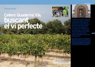 Reportatge


     Cellers Quaderna Vía,
     buscant                                                                  “Quaderna Vía és un tipus de
                                                                              composició poètica medieval



     el vi perfecte
                                                                              que pretenia aconseguir la
                                                                              perfecció i arribar a l’ideal de
                                                                              poesia. És en aquesta idea
                                                                              de recerca de la perfecció
                                                                              en la que es van inspirar els
                                                                              germans Raúl i Jorge Ripa a
                                                                              l’hora de fundar el seu celler,
12                                                                            i és per això que són els                                                     13

                                                                              millors proveïdors que Veritas
                                                                              podria trobar”
                                                                              Els cellers Quaderna Via estan situats a la població Navarresa
                                                                              d’Igúzquiza, molt a prop d’Estella, en ple Camí de Santiago i a la
                                                                              zona que uneix les muntanyes i la ribera de l’Ebre. Aquest és un indret
                                                                              privilegiat on la natura és protagonista: les vinyes estan envoltades de
                                                                              roures, pins, alzines, plantes aromàtiques com el romaní o la farigola... I
                                                                              al bell mig de les 70 hectàrees de vinyes que Quaderna Via té en propietat
                                                                              estan els 2.400 m2 dels cellers, acabats de construir l’any 2003.

                                                                              Fins aquí va arribar l’equip de Veritas per a conèixer més en
                                                                              profunditat a aquells dos germans, Raúl i Jorge Ripa, que tan
                                                                              bona impressió havien causat a la fira Biofach a Nürnberg l’any
                                                                              2003 amb la seva gamma de vins ecològics. En aquell moment
                                                                              els clients de Veritas ja estaven demanant un bon vi a bon preu i,
                                                                              pel que van poder veure els nostres compradors, Quaderna Via
                                                                              semblava la resposta a aquesta demanda. Un cop visitades les
                                                                              instal.lacions i auditat tot el procés de viticultura i de vinicultura ja
                                                                              vam estar segurs: volíem treballar amb aquesta gent que cada dia
                                                                              trepitja el camp i passa la ma per sobre de la vinya a veure cóm
                                                                              està, que manté una mida d’explotació que li permet controlar
                                                                              personalment totes les etapes del procés d’elaboració dels seus
                                                                              vins. Així, amb una encaixada de mans vam tancar un tracte a
                                Quaderna Via és el que es coneix com una      llarg termini que ja fa sis anys que dura i que, entre altres extrems,
                             “bodega de cosechero”, ja que és un celler que   fa que el vi ecològic amb millor relació qualitat/preu del mercat,
                                         només elabora vi amb raïm propi.     Initium, es vengui en exclusiva als supermercats Veritas.
 