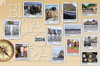 20
14
VIGIA • 2014
BI
Entregadelespadínala
promociónpopeyes20167febrero
ComisiónenelTena11feb.
Entregadelfusilala
promociónDukes
2017
25abril
CO2014
11enero
RAPrimera visita de la
promoción Dukes 2017
8 feb.
Caleuche16mayo
Desfile En Cuenca3nov
Desfile en Quito24mayo
Condecoraciones
4to año
13 junio
Inauguración
en ESMA
11al20oct
Desfile Día de
la Armada25 julio
Mundial de
Cadetes
30ago/7sep
21
TÁ
IngresodeGuardiamarinas
deprimeraño
Desfile en Quito25mayo
 