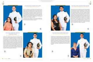 C m d t e . R A F A E L M O R A N V A L V E R D E 101
14
VIGIA • 2014
ALFG-ARM JORGE CRISTHIAN PEREZ AMORES
SRA. NORMA JACQUELINE AMORES GUEVARA
Hoy es el día que he cumplido un sueño tan anhelado,
al convertirme en Oficial de Marina, no puedo hacer
más que mirar al cielo y darle gracias a Dios por ser
mi compañero infalible, siendo mi faro guía durante
esta larga travesía llena de sueños. Amados padres,
mi ejemplo y aliento; queridos hermanos, abuelitos,
amada familia, mi pilar fundamental, y mi novia con
ese apoyo incondicional ahora son la bendición más
grande en mi vida, gracias por todo su amor y sacrifi-
cios, procurando siempre mi bienestar y a su vez darle
gracias a la Escuela Superior Naval por acogerme
estos 4 años y por navegar conmigo hacia un puerto
seguro. Es hora de desembarcarme y empezar una
nueva travesía junto a todos ustedes; ahora solamente
puedo decir desde el fondo de mi corazón con mucho
orgullo y satisfacción. ¡Misión Cumplida!
ALFG-ARM HUGO GABRIEL PEREZ SUAREZ
SRA. MARÍA BEATRIZ SUÁREZ RICAURTE
Al terminar mi carrera dentro de la Escuela Naval,
puedo decir con seguridad que he recibido una edu-
cación y formación de muy alto nivel, para lo cual se
me exigió mucho esfuerzo, sacrificio y dedicación, pero
gracias a Dios que en todo momento fue mi guía, y
gracias a mi madre, a mi padre y a mi hermano, quie-
nes me dieron su apoyo incondicional, y en ningún
momento me dieron la espalda para poder alcanzar
el objetivo principal, el graduarme como Oficial de
Marina.
E S C U E L A S U P E R I O R N A V A L100
14
VIGIA • 2014
ALFG-ARM MARCO ANDRES ORTIZ YANEZ
SRA. GIOVANNA YÁNEZ BISCAINO
Dios y mi familia, la motivación más grande en mi
vida y en todo este tiempo dentro del claustro heroico,
donde cada día cada hora era un siglo, pero con la
bendición de un ser infinito en los cielos y el amor puro
de mis padres y familiares, supieron darme ese im-
pulso para poder más, para continuar pese al cansan-
cio y la presión. No puedo dejar a un lado al ángel que
siempre me cuida desde los cielos, a mi madre a mi
amiga, a mi hermana, mi “Ñaña Moni” mi tía que es
otro pilar en mi corazón marinero.
A todos ellos que estarán a mi lado en cualquier cir-
cunstancia, no me queda más que dedicar este logro
lleno de bendición sacrificio y orgullo.
ALFG-ARM CHRISTOPHER GERARDO
PEÑARRETA VALLES
SRA. MÓNICA LEONOR VALLES DÍAZ
Luego de un largo viaje a bordo del Claustro Heroico
en el cual tomé los mejores años de mi juventud veo
florecer todas las semillas de esfuerzo y sacrificio que
he plantado en cada año para llegar a la meta final
de esta travesía, ser un Oficial de Marina. Por eso doy
gracias a Dios por haber puesto frente a mí, como la
luz que alumbra mi camino, a mi padre, Ángel Peña-
rreta, y a mi madre, Mónica Valles; gracias por todo su
apoyo incondicional, por darme alientos de lucha, por
darme la mano cuando me he tropezado, estando ahí
en las buenas y en las malas siempre, y gracias a ellos
pude, puedo y podré vencer cualquier temporal que
se interponga en la derrota que tracé al momento de
ingresar a esta prestigiosa institución.
 