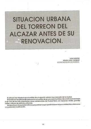 Situación Urbana del Torreón del Alcázar de Ciudad Real antes de  su renovación urbanística.  Revista Villarreal 1255. nº 1.