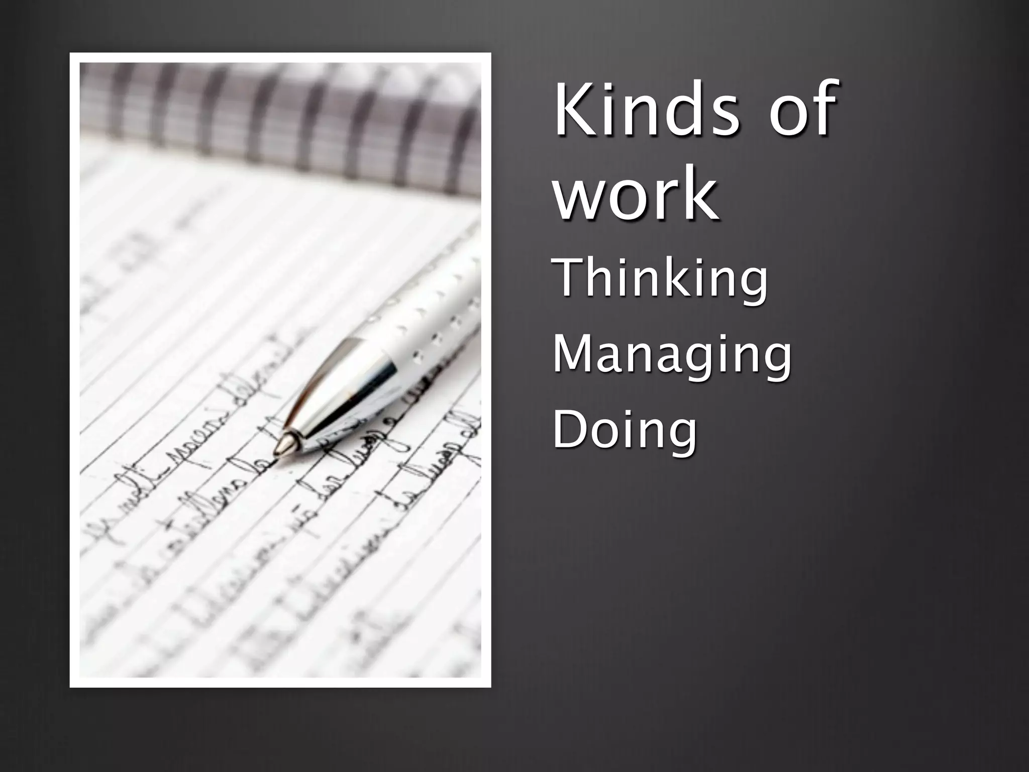 Kinds of
work
Thinking
Managing
Doing
 