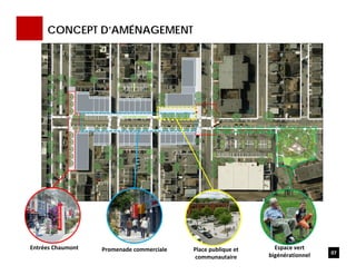 CONCEPT D’AMÉNAGEMENT
07
Entrées Chaumont Promenade commerciale Place publique et 
communautaire
Espace vert 
bigénérationnel
 