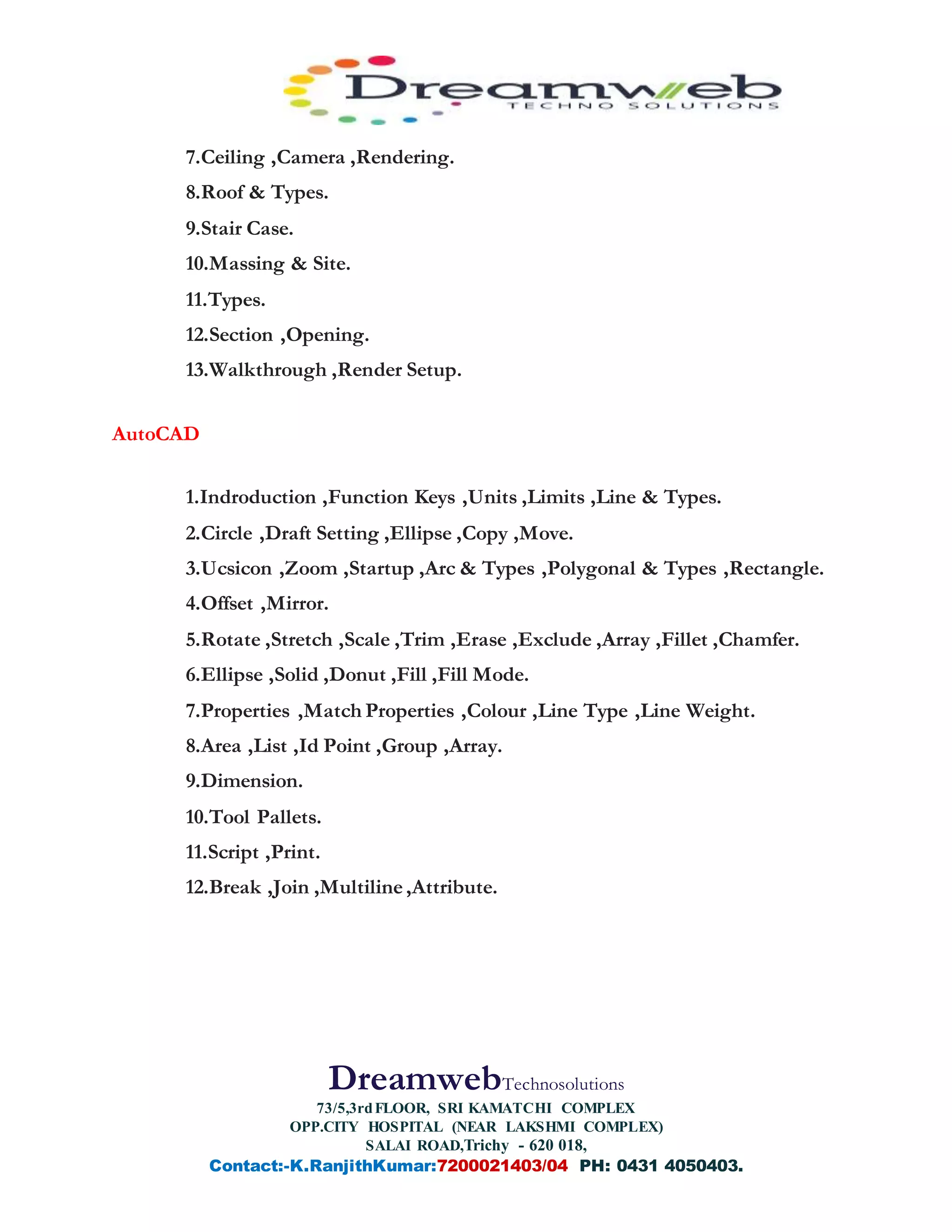 Revit architecture training in trichy courses classes dreamweb Revit architecture training in trichy courses classes dreamweb