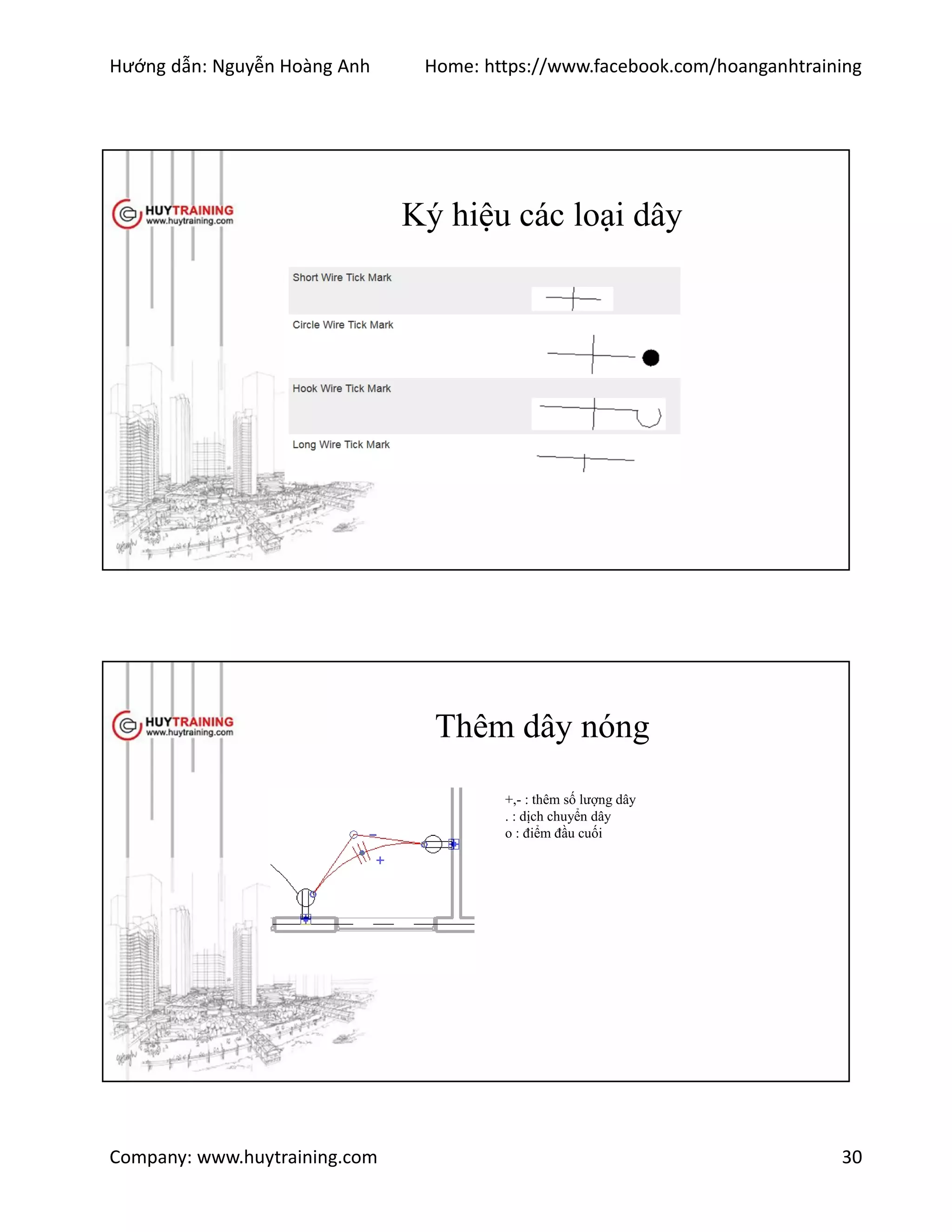 Hướng dẫn: Nguyễn Hoàng Anh Home: https://www.facebook.com/hoanganhtraining
Company: www.huytraining.com 30
Ký hiệu các loại dây
Thêm dây nóng
+,- : thêm số lượng dây
. : dịch chuyển dây
o : điểm đầu cuối
 