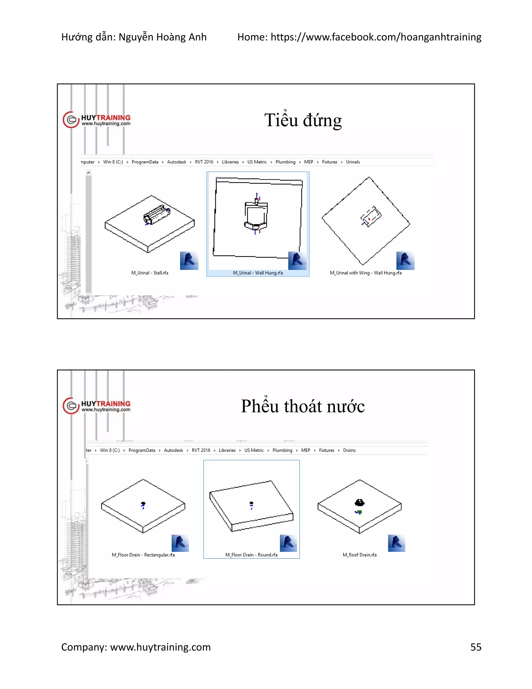 Hướng dẫn: Nguyễn Hoàng Anh Home: https://www.facebook.com/hoanganhtraining
Company: www.huytraining.com 55
Tiểu đứng
Phểu thoát nước
 