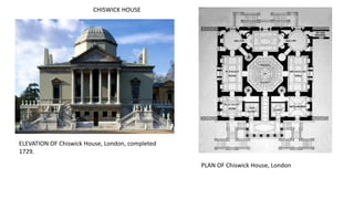 ELEVATION OF Chiswick House, London, completed
1729.
PLAN OF Chiswick House, London
CHISWICK HOUSE
 