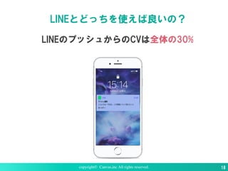 copyright© Canvas,inc All rights reserved. 18
LINEのプッシュからのCVは全体の30%
LINEとどっちを使えば良いの？
 