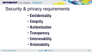 Security & privacy requirements
• Confidentiality
• Integrity
• Authentication
• Transparency
• Intervenability
• Unlinkability
 