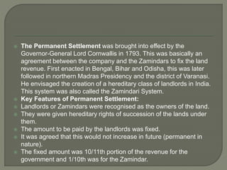  The Zamindar also had to give the tenant a patta which
described the area of the land given to him and the rent he
had t...