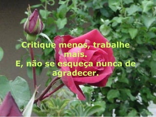 Critique menos, trabalhe
           mais.
E, não se esqueça nunca de
        agradecer.
 