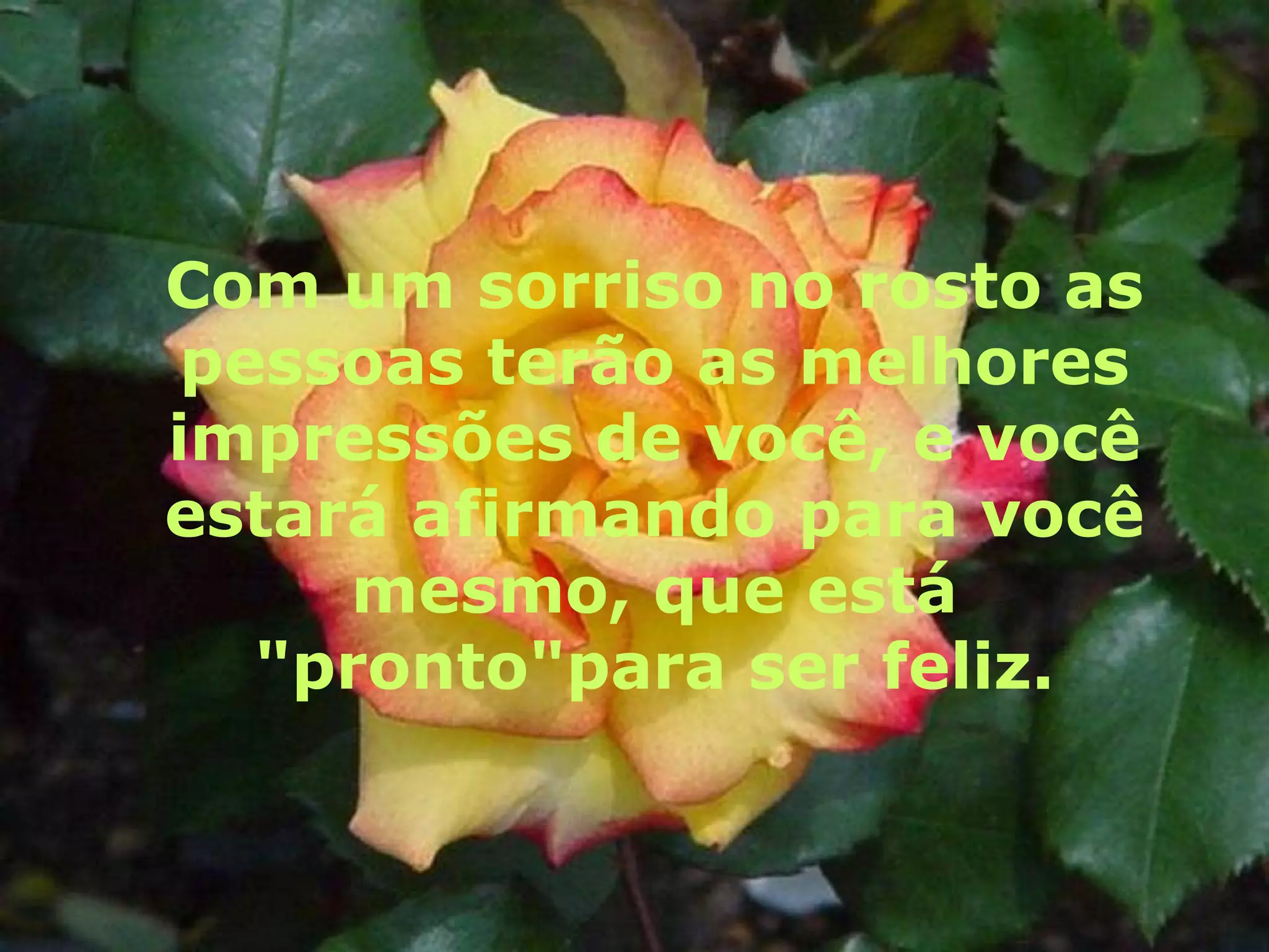 Com um sorriso no rosto as pessoas terão as melhores impressões de você, e você estará afirmando para você mesmo, que está "pronto"para ser feliz. 