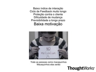 Baixo índice de interação Pouca comunicação entre pessoas trabalhando em diferentes níveis de abstração  