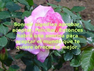 Sonreír significa aprobar, aceptar, felicitar. Entonces habrá una sonrisa para aceptar el mundo que te quiere ofrecer lo mejor. 