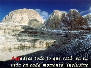 Agr adece todo lo que está  en tu vida en cada momento, inclusive el dolor. 