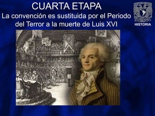 HISTORIA
CUARTA ETAPA
La convención es sustituida por el Periodo
del Terror a la muerte de Luis XVI
 
