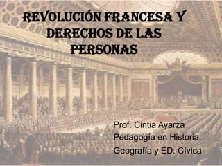 Revolución Francesa y
derechos de las
personas
Prof. Cintia Ayarza
Pedagogía en Historia,
Geografía y ED. Cívica
 