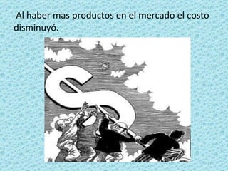 Al haber mas productos en el mercado el costo disminuyó.