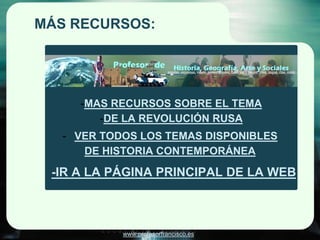 www.profesorfrancisco.es
MÁS RECURSOS:
- VER TODOS LOS TEMAS DISPONIBLES
DE HISTORIA CONTEMPORÁNEA
-MAS RECURSOS SOBRE EL ...