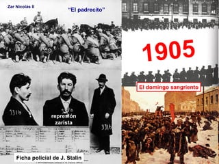 “ El padrecito” represión zarista 1905 El domingo sangriento Ficha policial de J. Stalin Zar Nicolás II 