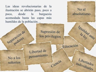 Las ideas revolucionarias de la 
ilustración se abrirán paso, poco a 
poco, desde la burguesía 
acomodada hasta las capas ...