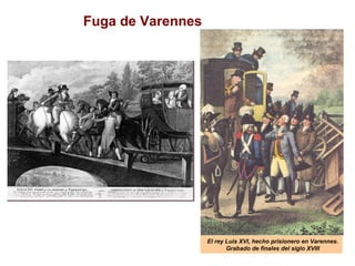 El rey Luis XVI, hecho prisionero en Varennes.
Grabado de finales del siglo XVIII
Fuga de Varennes
 