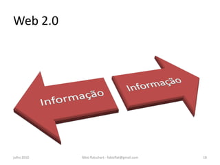 Web 2.0




julho 2010   fábio flatschart - fabioflat@gmail.com   18
 