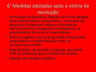 4º Estrutura de classes sociais- Grande maioria da população é de trabalhadores rurais;- Classe média formada por intelectuais e pequenos burgueses;- Classe de associados aos grandes burgueses imperialistas; principalmente Grã-Bretanha e Japão;- Classe de grandes proprietários rurais;Classe em crescimento de proletariado industrial;