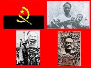 6º Medidas adotadas após a revolução Instalação da República Popular de AngolaNacionalização de terras e empresas estrangeiras. Reforma agrária com expropriação dos grandes proprietários e redistribuição entre os camponeses pobres.Expropriação  da grande burguesia, passando para controle do estado.Adoção do modelo soviético.