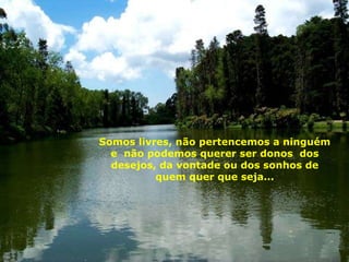 Somos livres, não pertencemos a ninguém e  não podemos querer ser donos  dos desejos, da vontade ou dos sonhos de quem quer que seja... 