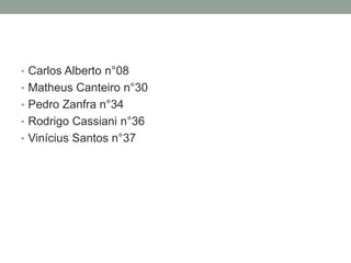• Carlos Alberto n°08
• Matheus Canteiro n°30
• Pedro Zanfra n°34
• Rodrigo Cassiani n°36
• Vinícius Santos n°37
 