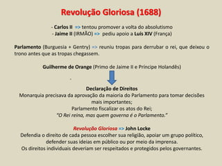Aula sobre Revoluções Inglesas, Revolução Puritana e Revolução Gloriosa ...