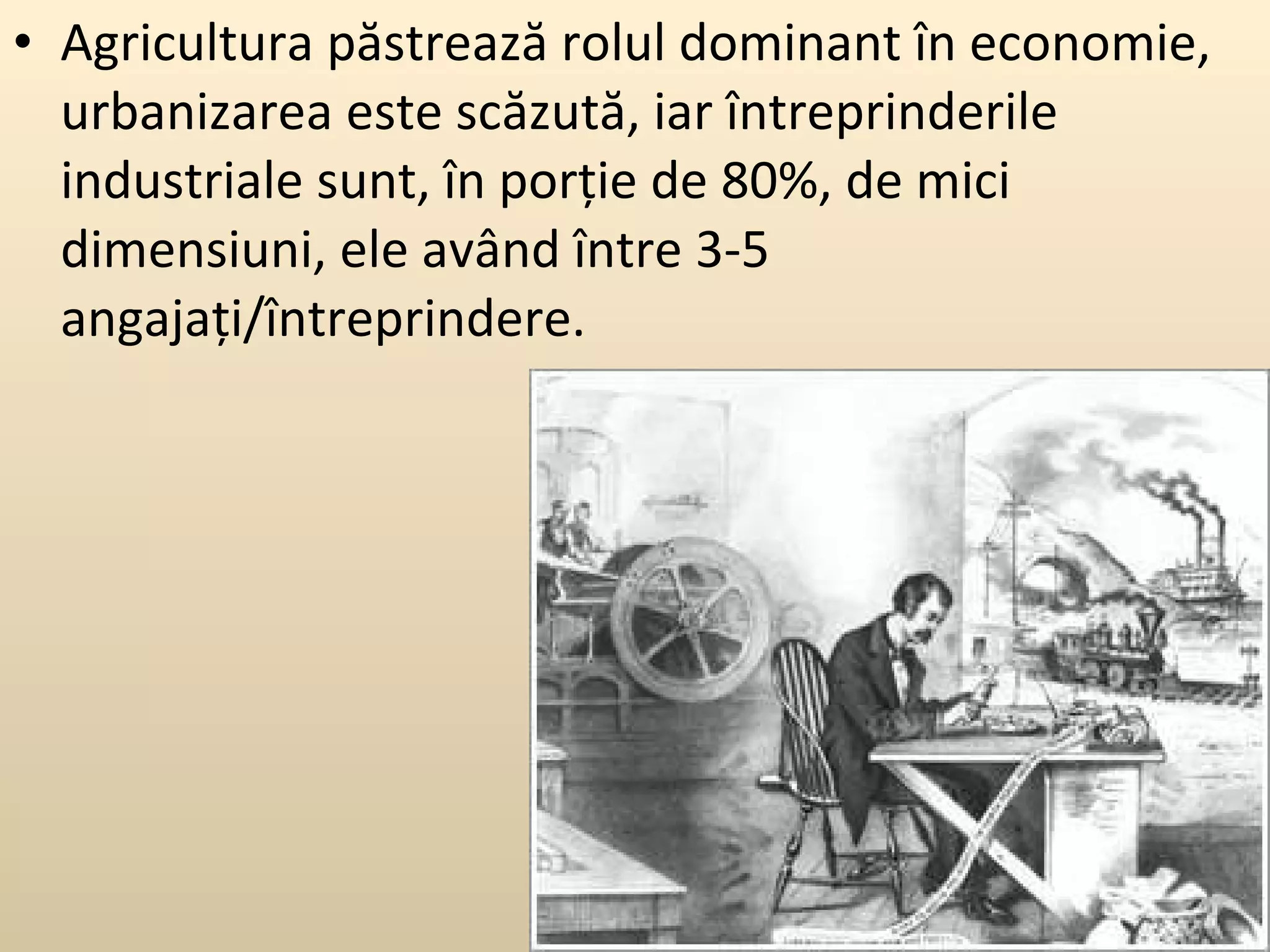 Agricultura păstrează rolul dominant în economie, urbanizarea este scăzută, iar întreprinderile industriale sunt, în porţie de 80%, de mici dimensiuni, ele având între 3-5 angajaţi/întreprindere.  