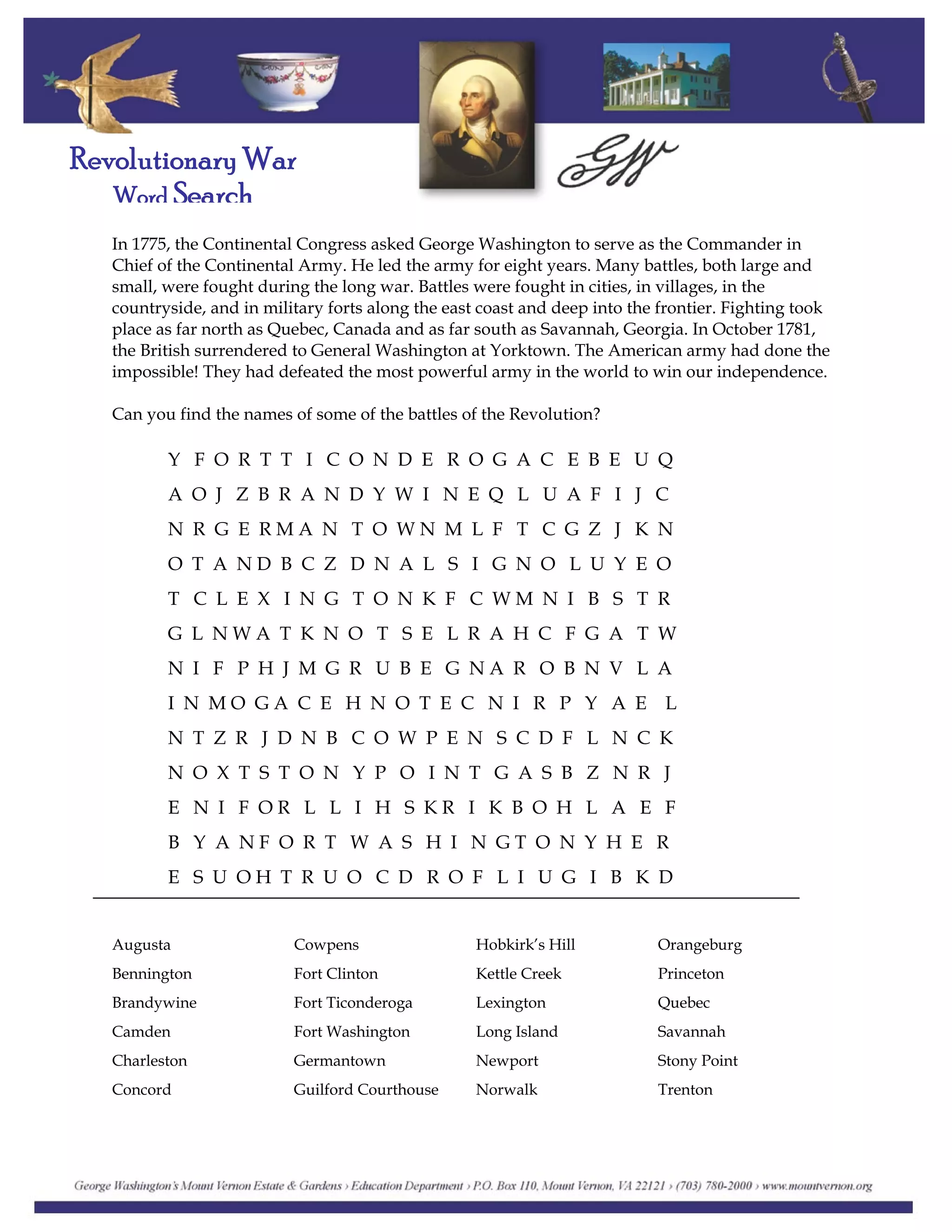 Revolutionary War Word Search | PDF