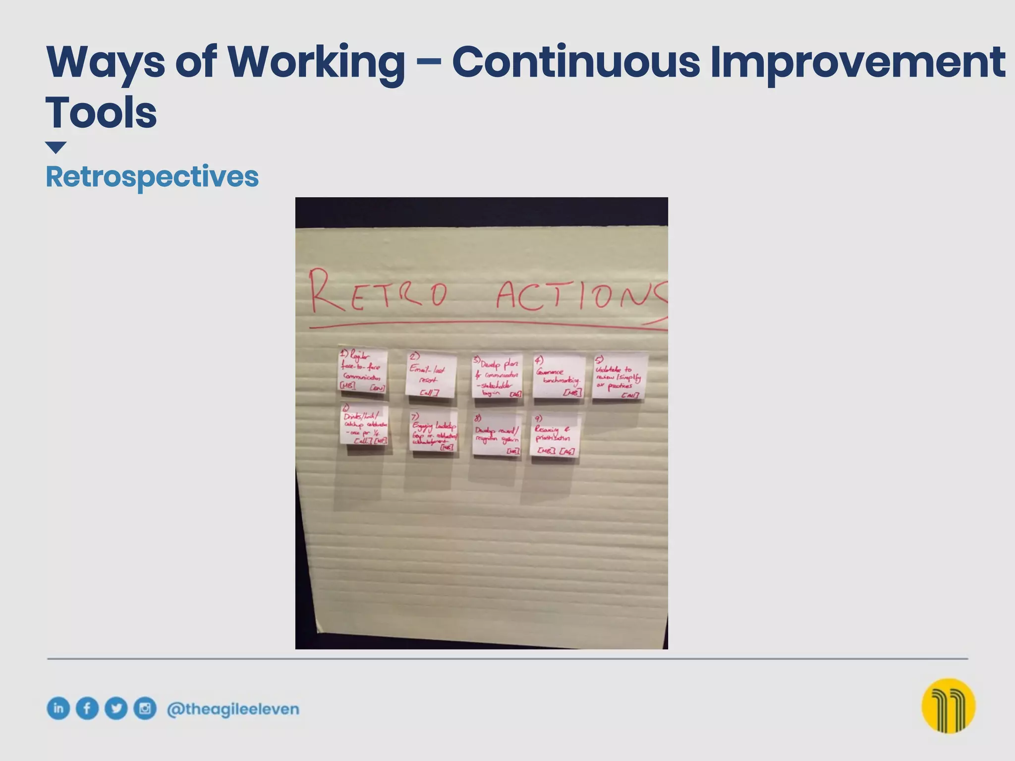 Retrospectives
Ways of Working – Continuous Improvement
Tools
 