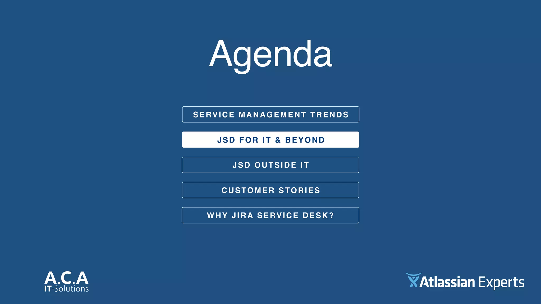 Agenda
SERVICE MANAGEMENT TRENDS
JSD FOR IT & BEYOND
CUSTOMER STORIES
JSD OUTSIDE IT
WHY JIRA SERVICE DESK?
 