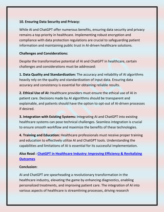 Revolutionizing Healthcare with AI and ChatGPT- Elevating the Game. | PDF